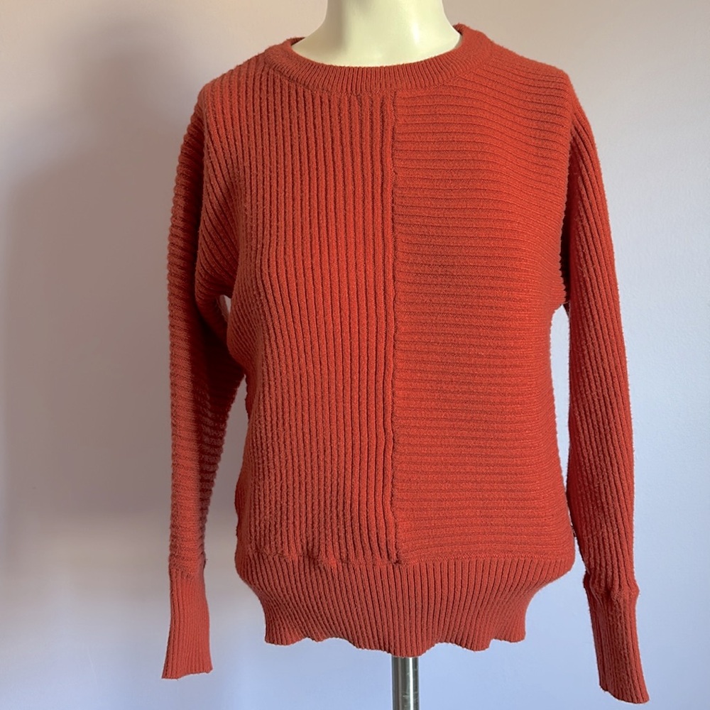 Poof Apparel Burnt Orange Rust Knit Ribbed Long Sleeves Sweater Women’s Size S !